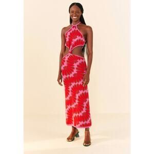 Anthropologie Farm Rio Copacabana Knit Maxi Halter Dress Cut Out Waist Floral